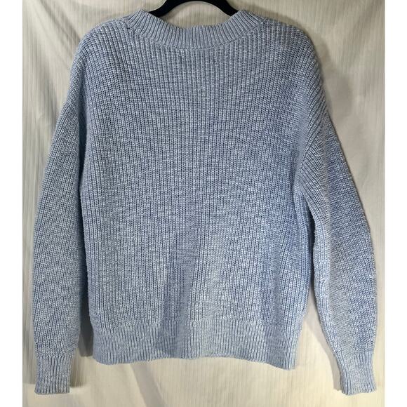Loft Light Blue Chunky Knit Button Up V Neck Cardigan Sweater Reg Size Small - Picture 3 of 6